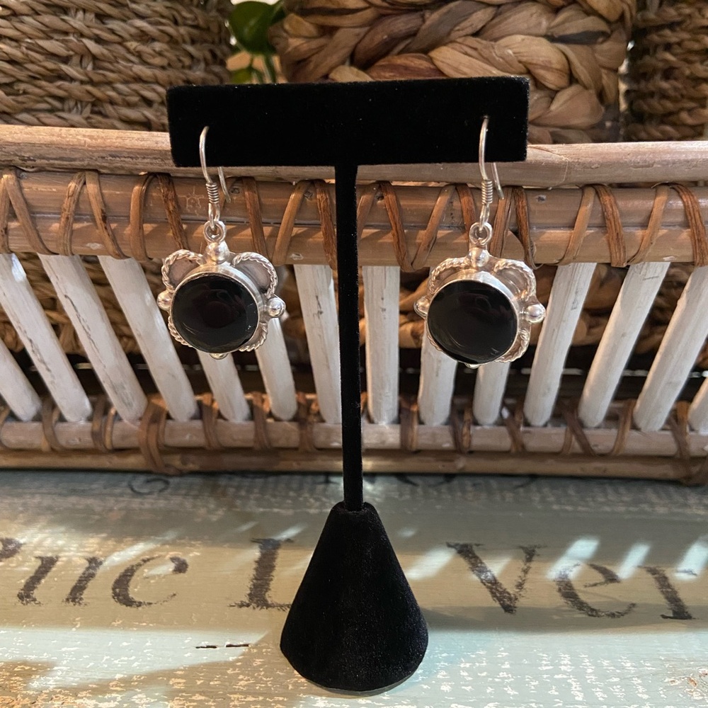 Taxco Silver Onyx Earrings